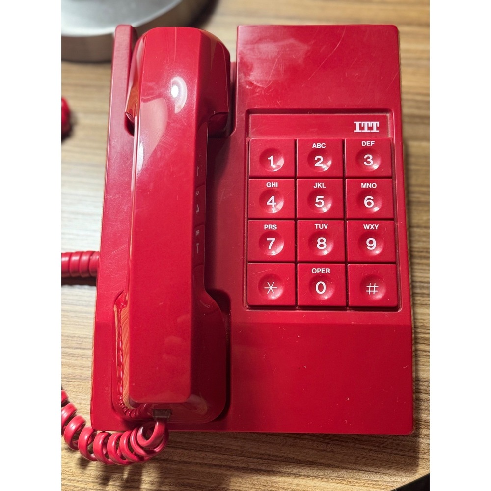 Vintage ITT Red Push Button Desk Phone Landline Retro Made in USA 1987